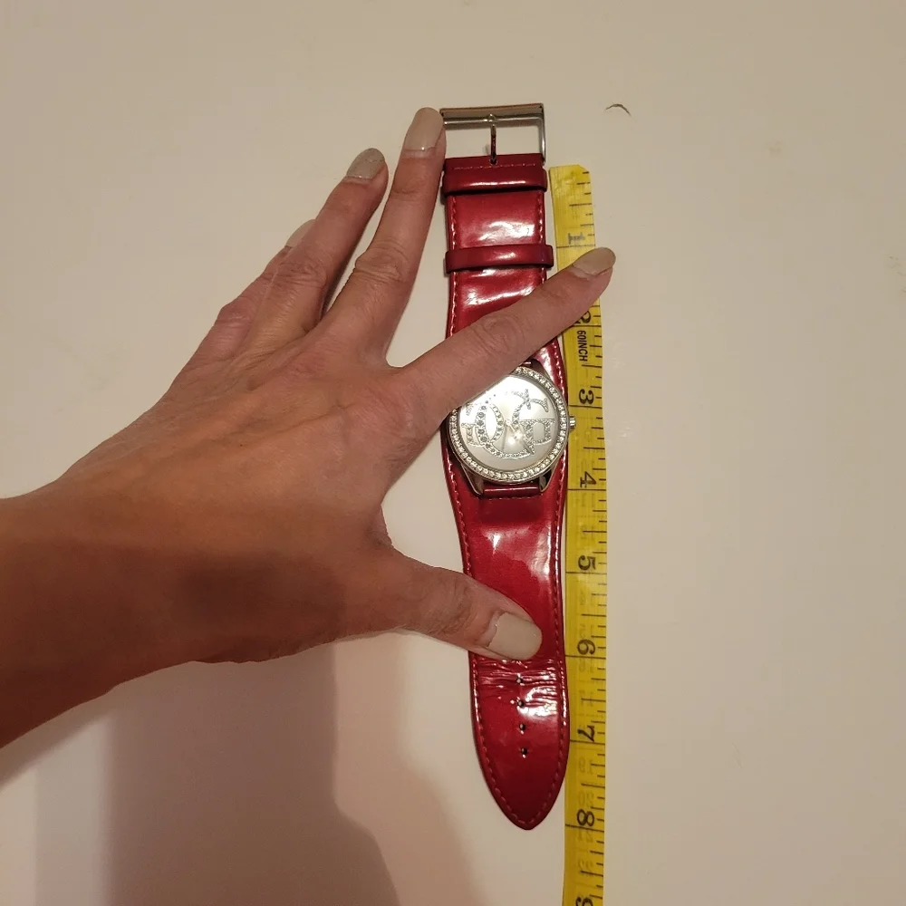 Guess Cuff Red‎ Watch with Crystal Details EUC Bold Maximalist